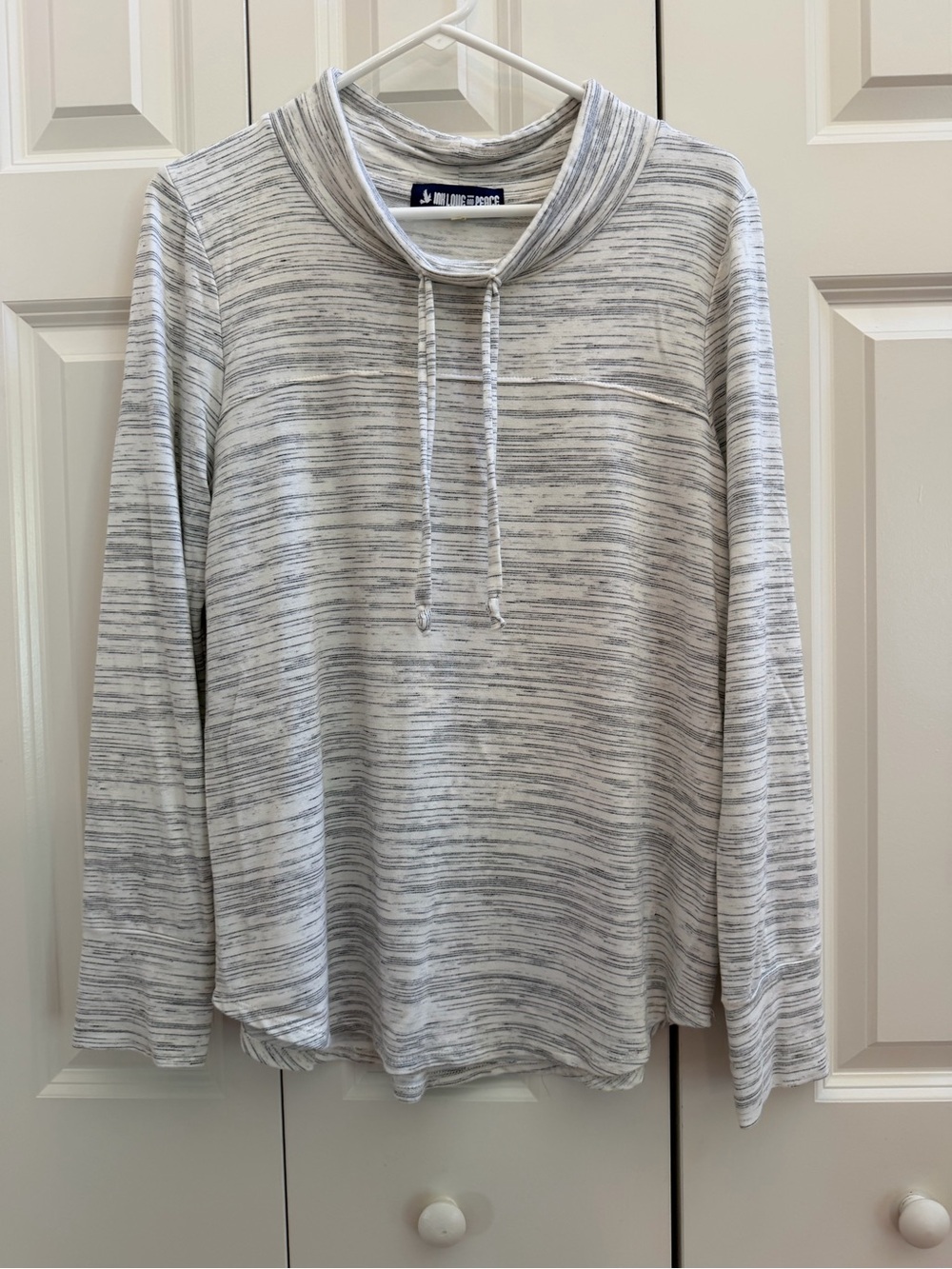 Ink Love and Peace Marled Light Gray Funnel-Neck Drawstring Pullover - Size XL
